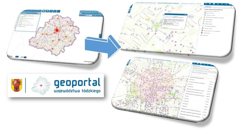 obrazek przedstawia mapę punky użyteczności publicznej przed i po przeniesieniu do nowej aplikacji