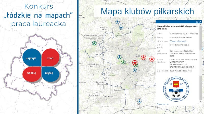 grafika przedstawia plakat konkursu i fragment mapy klubów piłkarskich